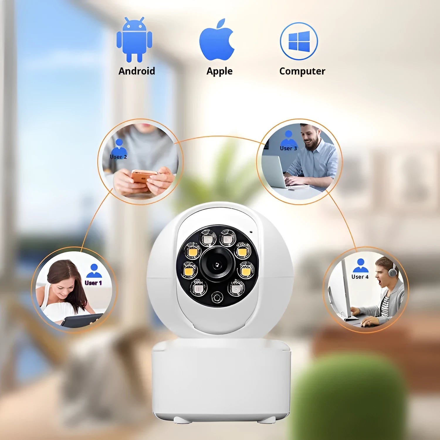 1080p Bluetooth indoor panorama camera with ceiling mount bracket and dual-light system