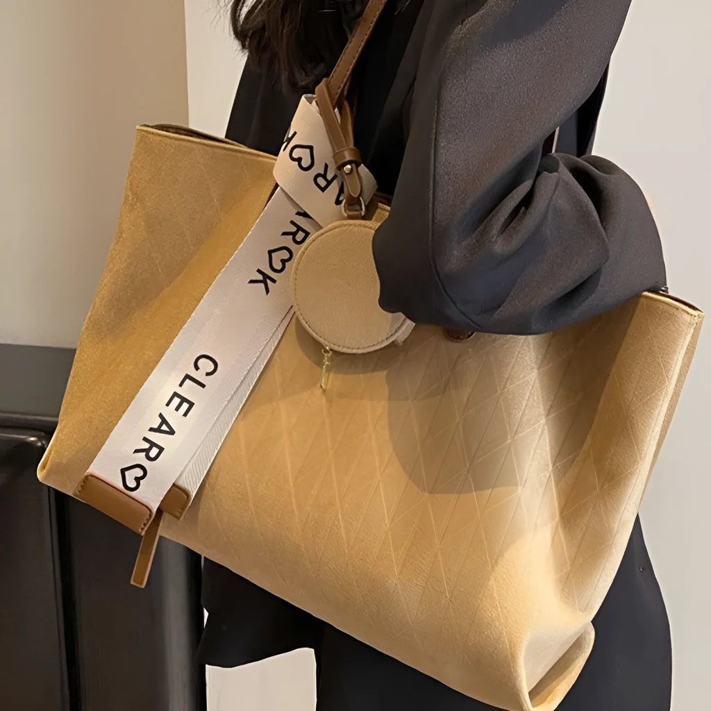 Soft polyester horizontal square tote shoulder bag with sandwich pockets in green colour option