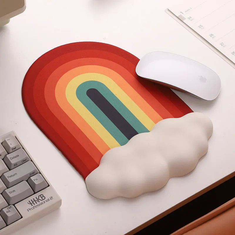 Silicone wrister mouse pad and keyboard support set with pastoral cloud patterns in multiple colour options