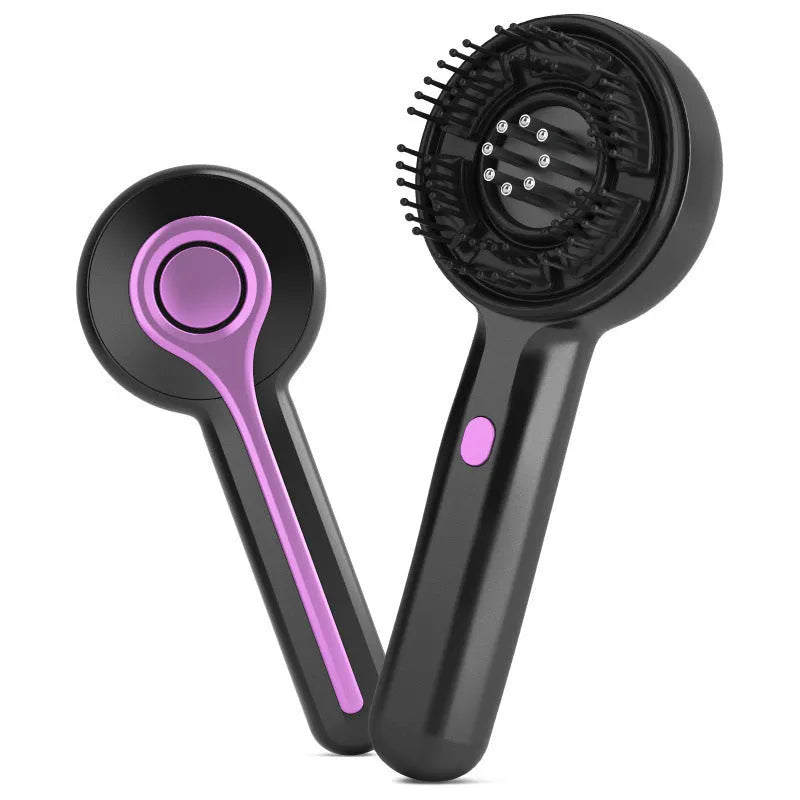 USB-powered anti-leak hair brush massager in black colour with vibration technology and mechanical controls