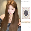 Warm brown long straight wig with centre-parted bangs and forehead lace hair net