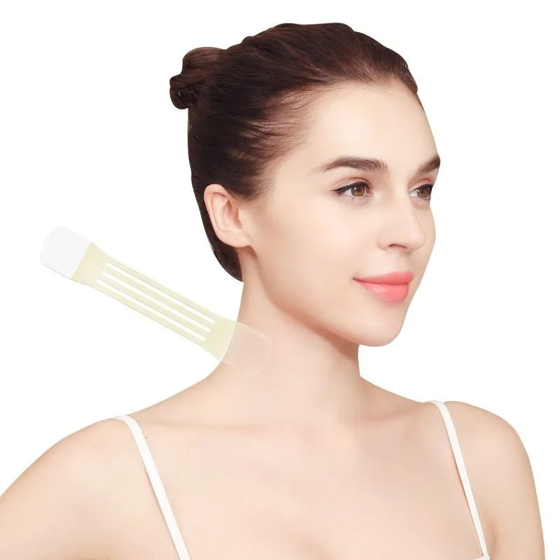 Skin tone neck firming adhesive tape with lifting strips and patches