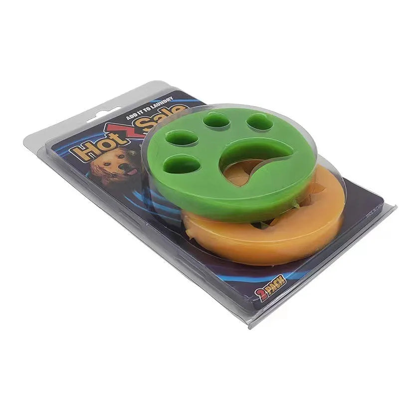 Silicone fur zapper pet hair remover, 80mm circular disc, green and yellow, for washing machine and dryer