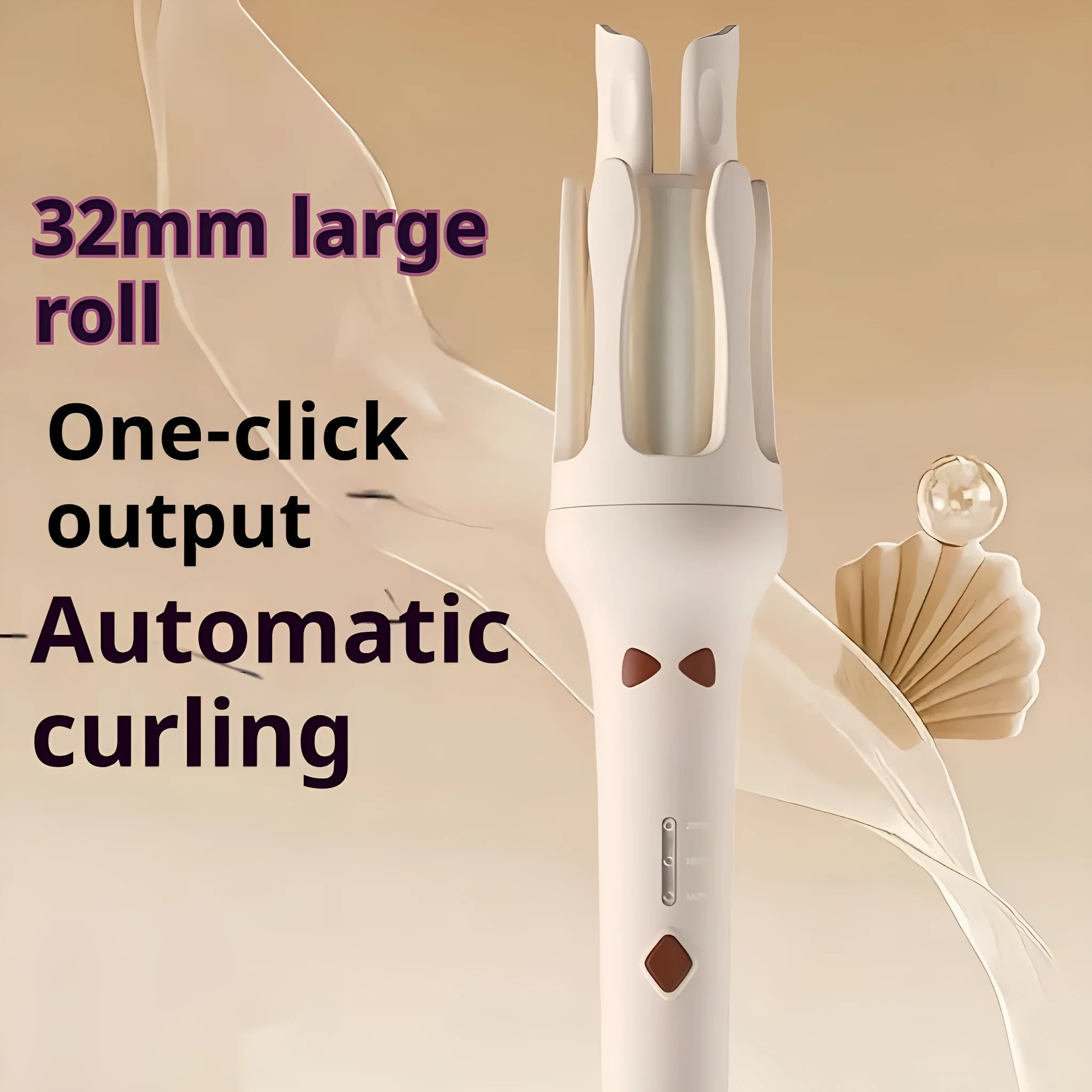 Automatic hair curler with 32mm barrel in white brand pink colour with multiple plug adapters