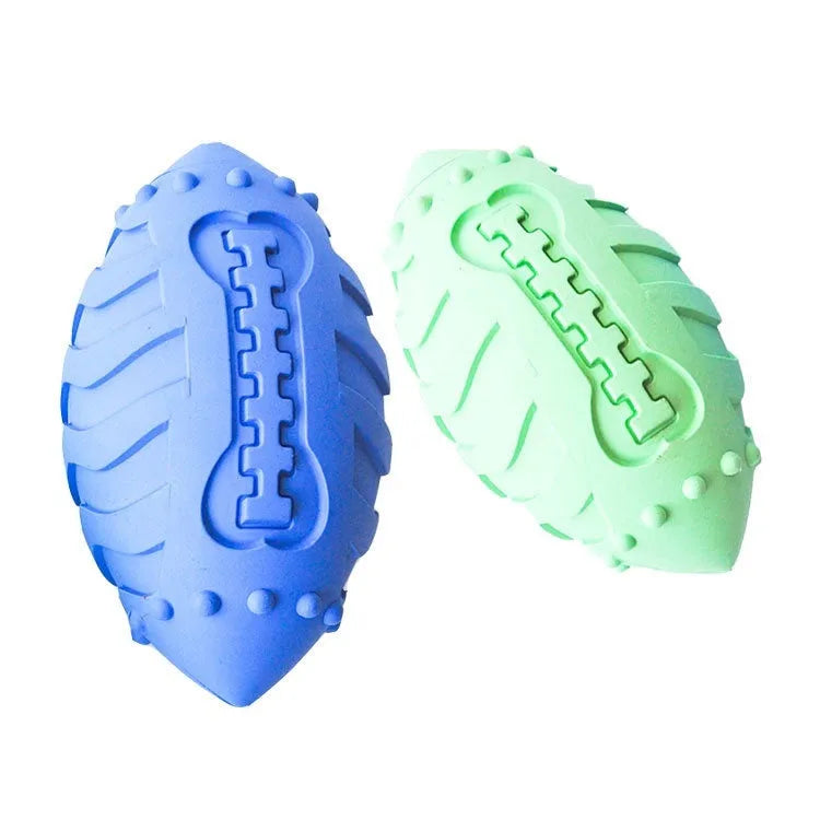 Light green thickened rubber rugby ball dog toy for interactive play and teeth cleaning