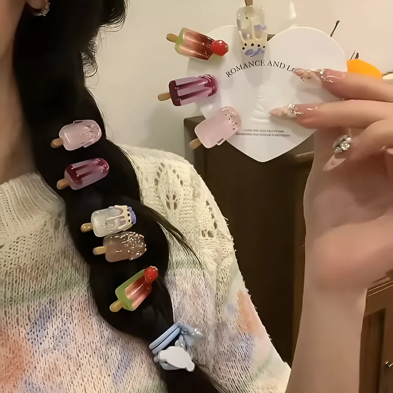 Resin ice cream cartoon hair clip barrette in pink, red, coffee, purple or beige