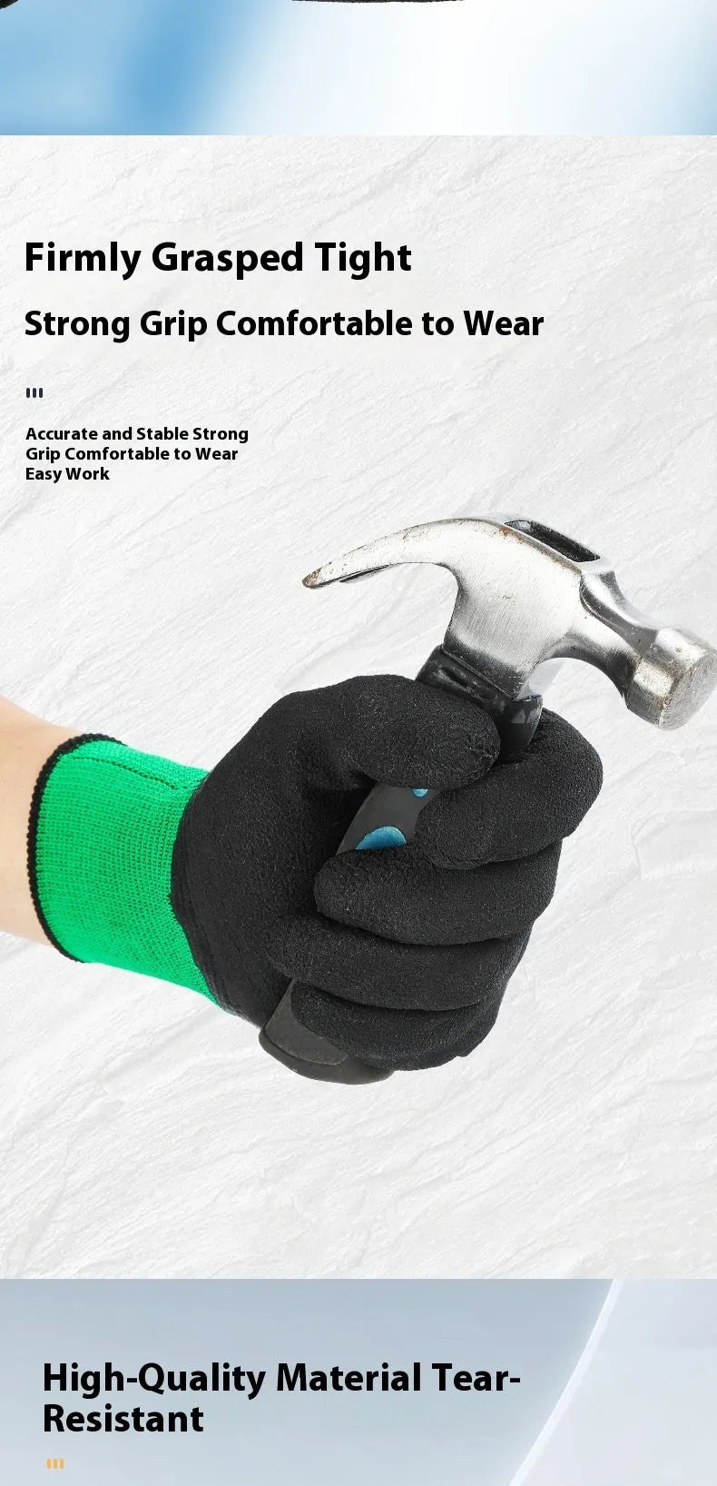 Black and green rubber work gloves with textured non-slip surface, shown in size M.