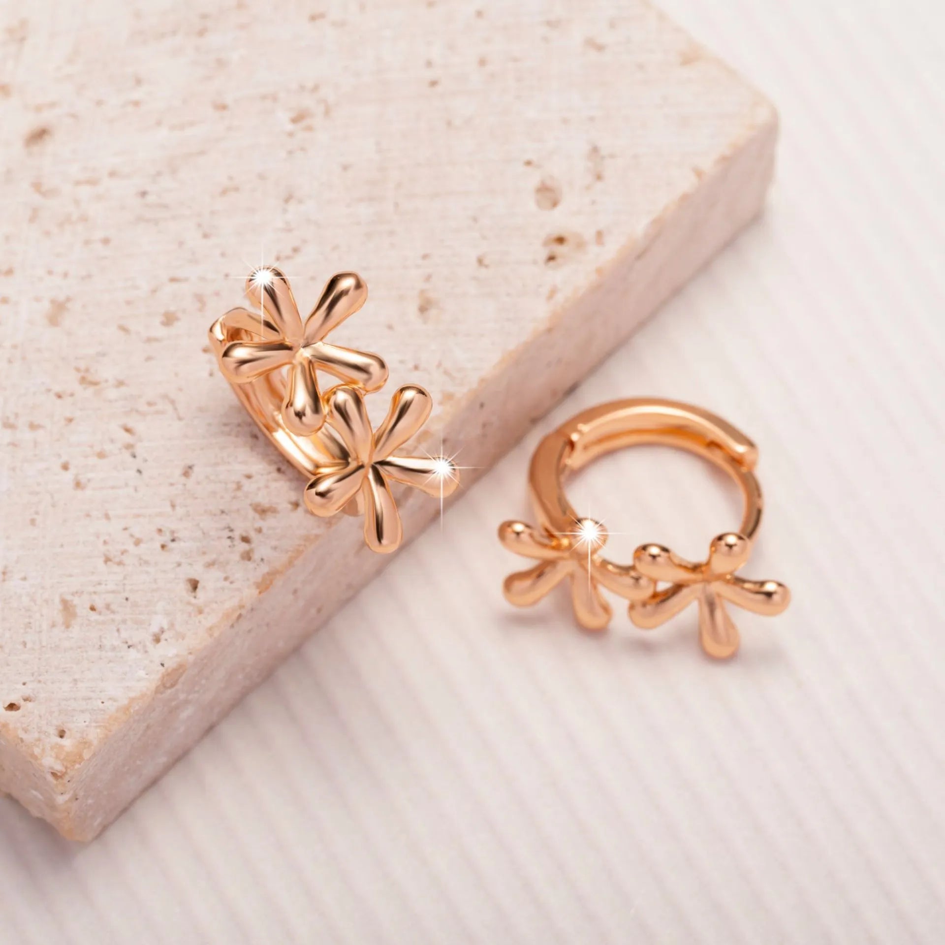 Rose gold waterdrop flower earrings with circular design and electroplated finish