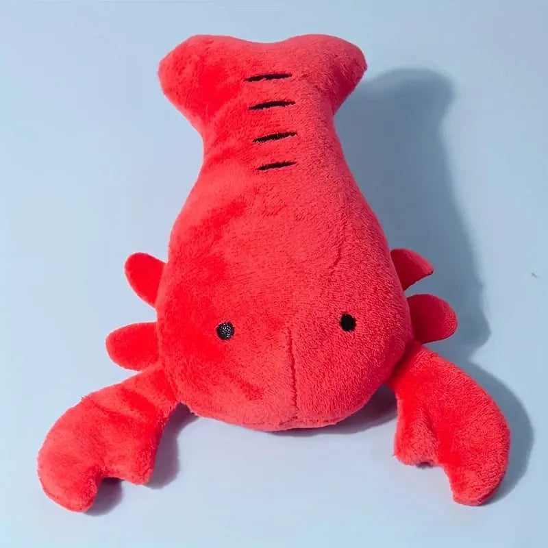 Red lobster shaped squeaky dog toy with crab claw details for small medium dogs