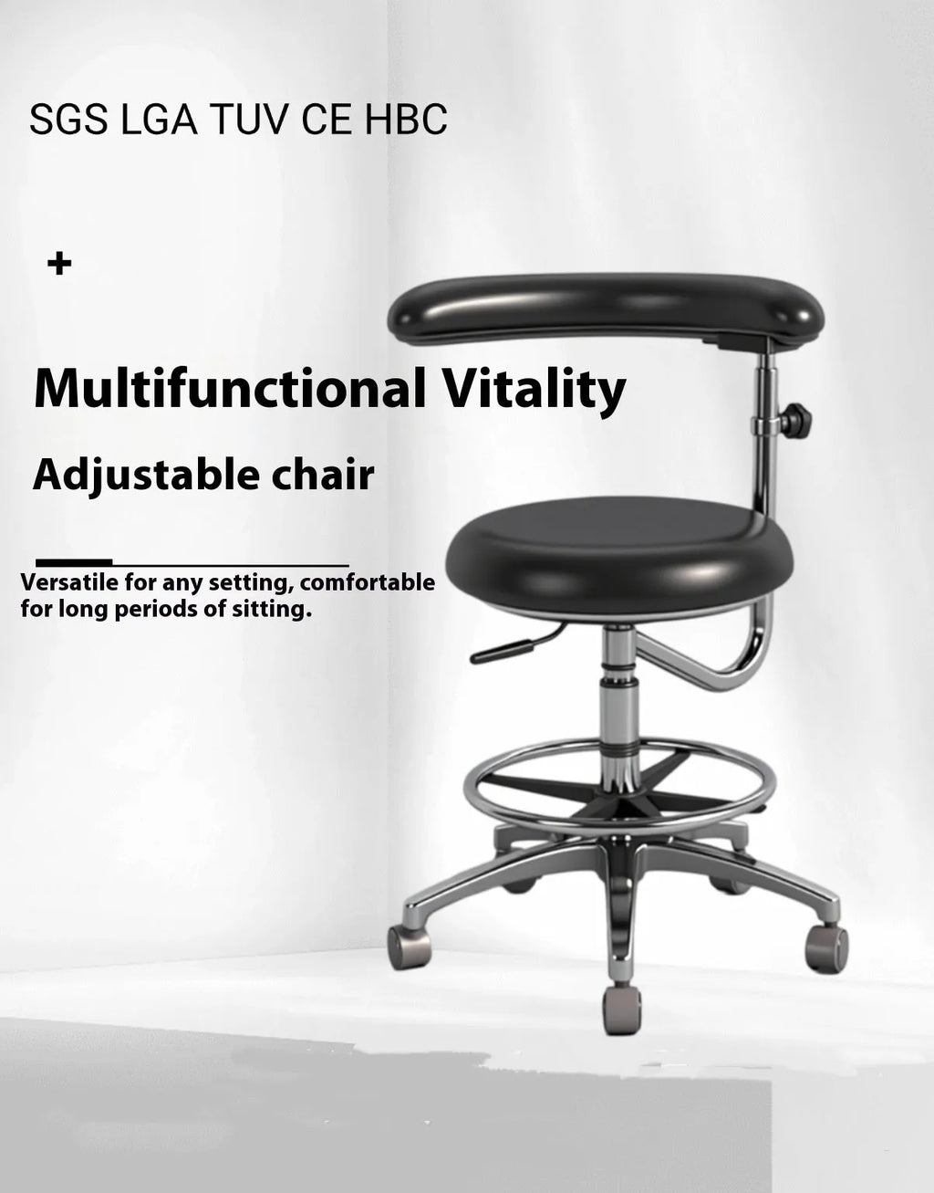 Black leather dental hospital chair with hydraulic height adjustment for clinical environments