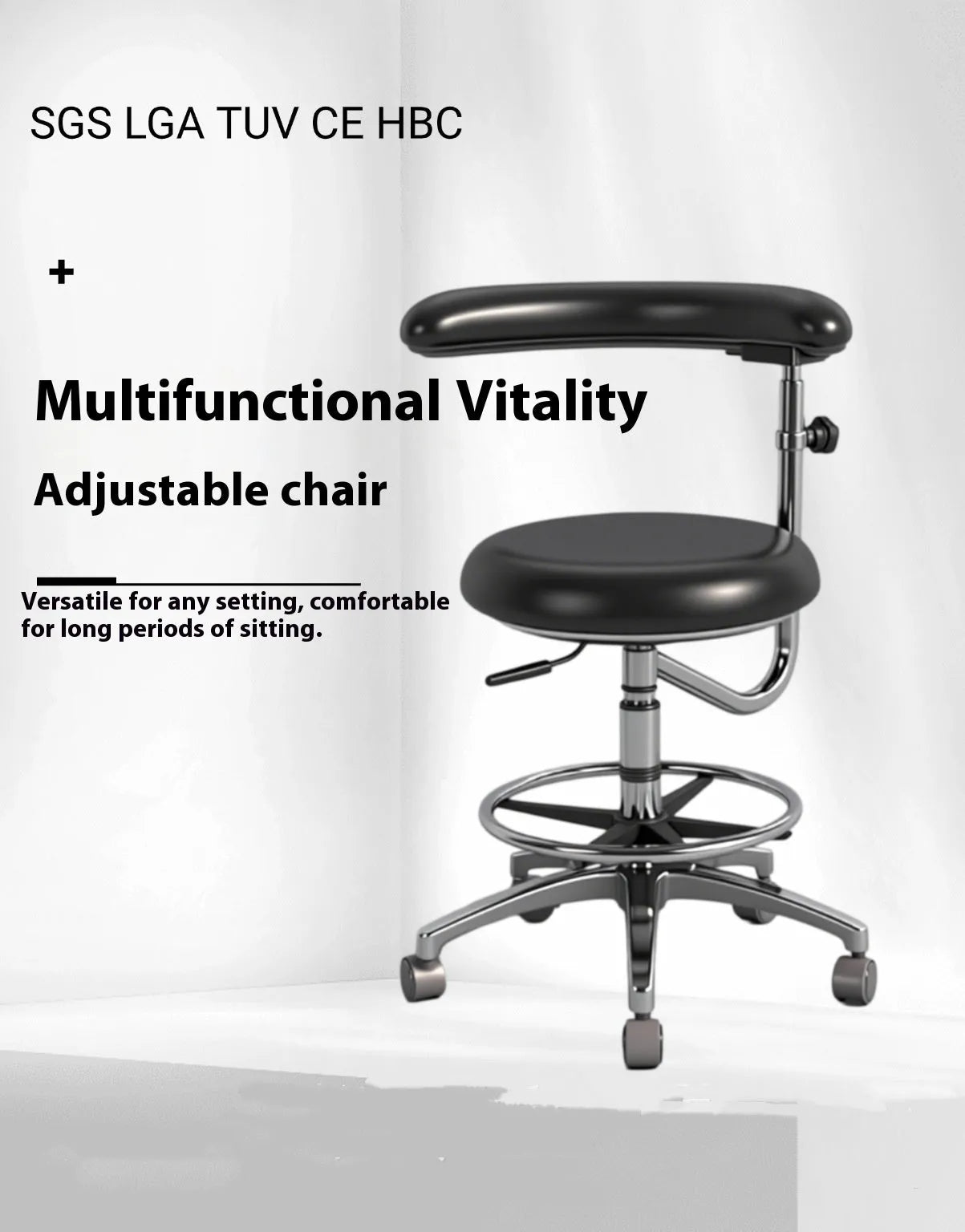 Black leather dental hospital chair with hydraulic height adjustment for clinical environments