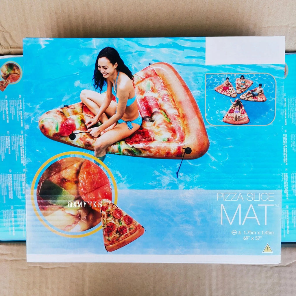 Pizza-themed inflatable surfboard recliner measuring 175cm for pool and beach use
