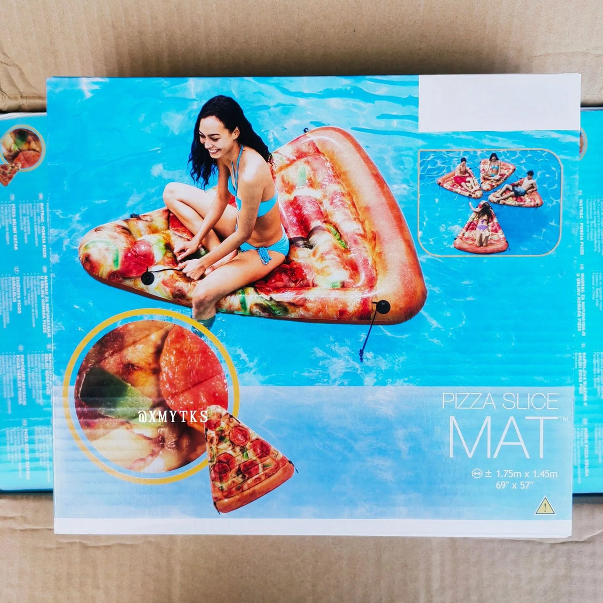 Pizza-themed inflatable surfboard recliner measuring 175cm for pool and beach use