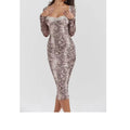 Grey slim fit lace dress with digital printed 3D pattern and A-line skirt