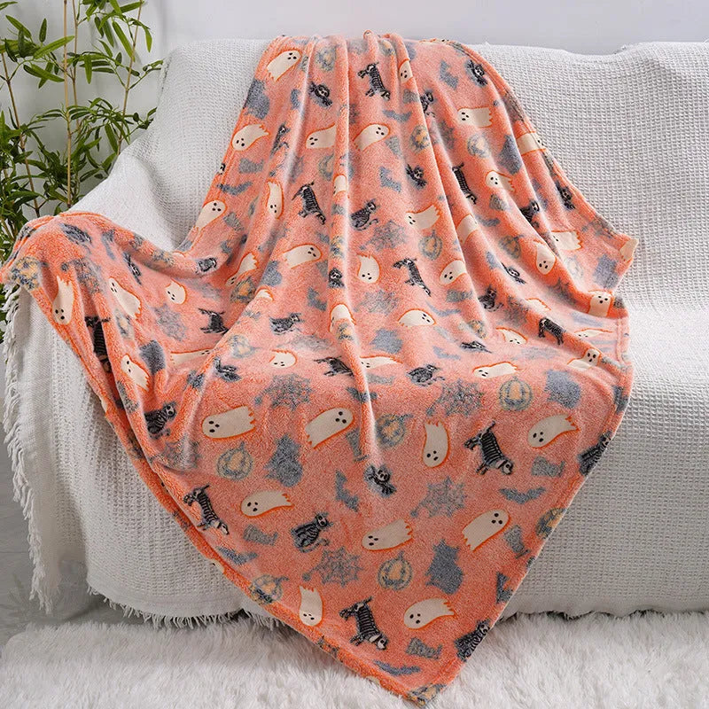 Cartoon print flannel blanket for children with air conditioner cover function in two size options