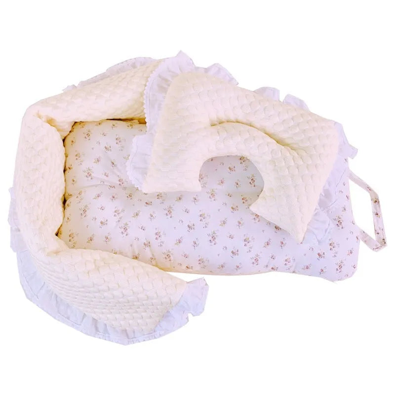 Pure cotton pet stroller cushion set with removable towel, cushion and pillow in floral pattern