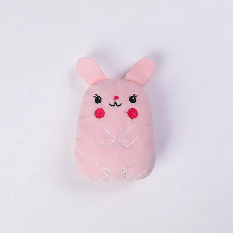 Small colourful plush cat toy with catnip and squeaker for chewing and interactive play