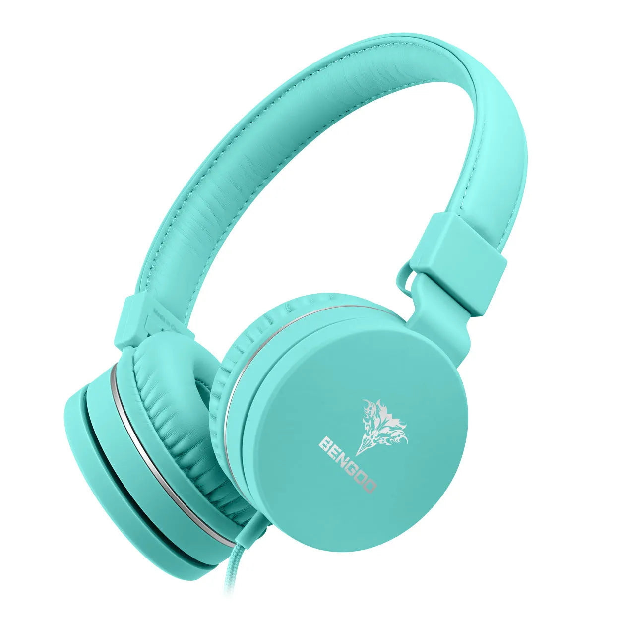 Wired over-ear headphones with microphone in mint green colour with braided cable