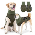 Army green dog calming anxiety relief jacket on a medium-sized dog