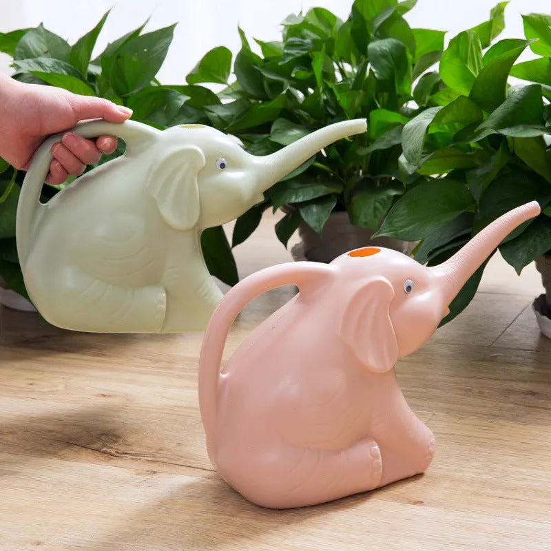 Elephant-shaped pink children's watering can with long nozzle and baby bottle handle