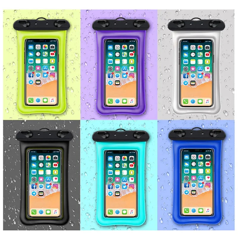 Orange waterproof phone pouch with double airbag seal and 45cm carrying rope