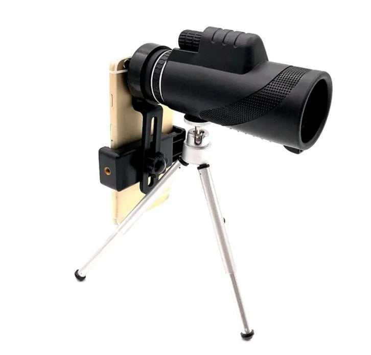 Black monocular telescope with 40x magnification and 60mm objective lens for outdoor observation