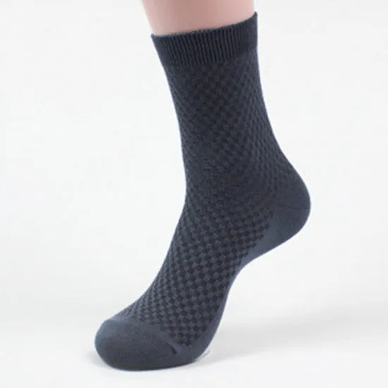 Men's bamboo fibre business socks with small square pattern in medium thickness showing colour options