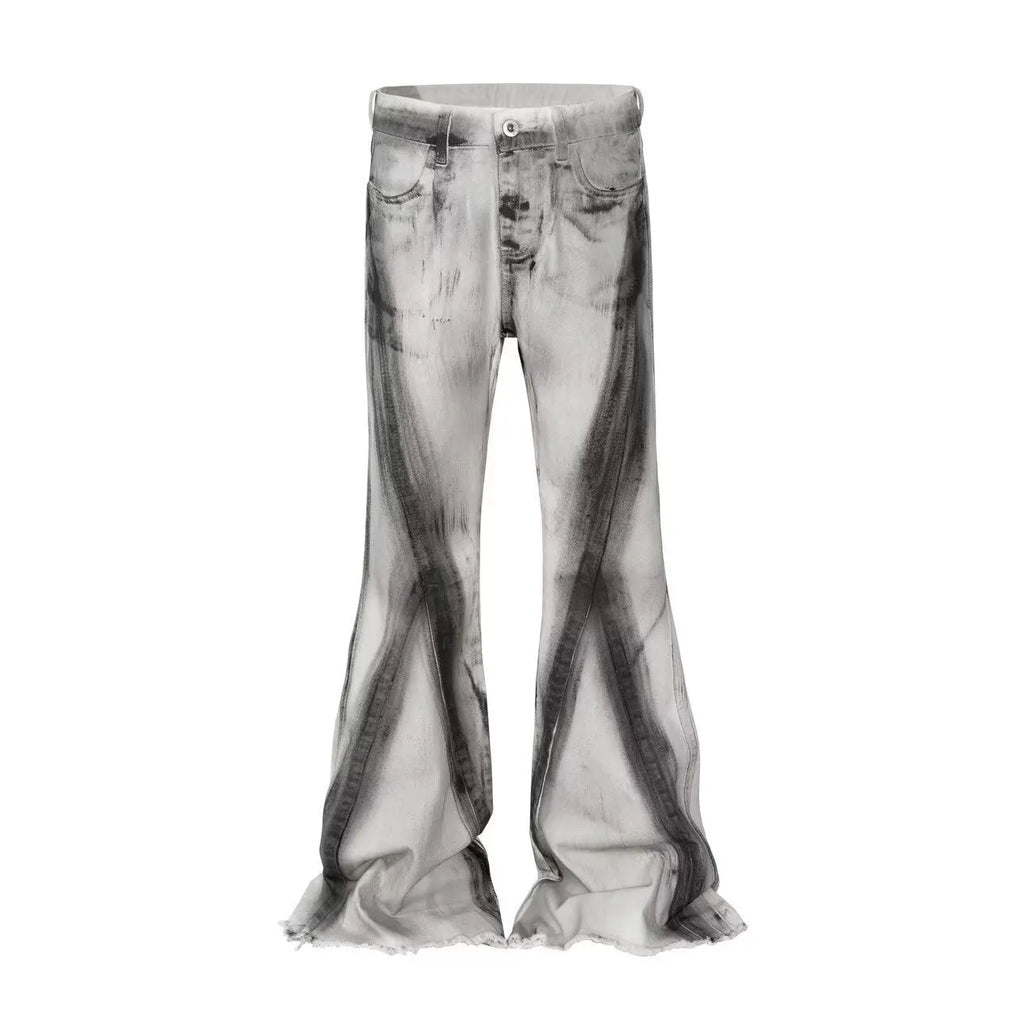Mid waist selvedge style jeans with black ribbon gradient colour and zip fly opening