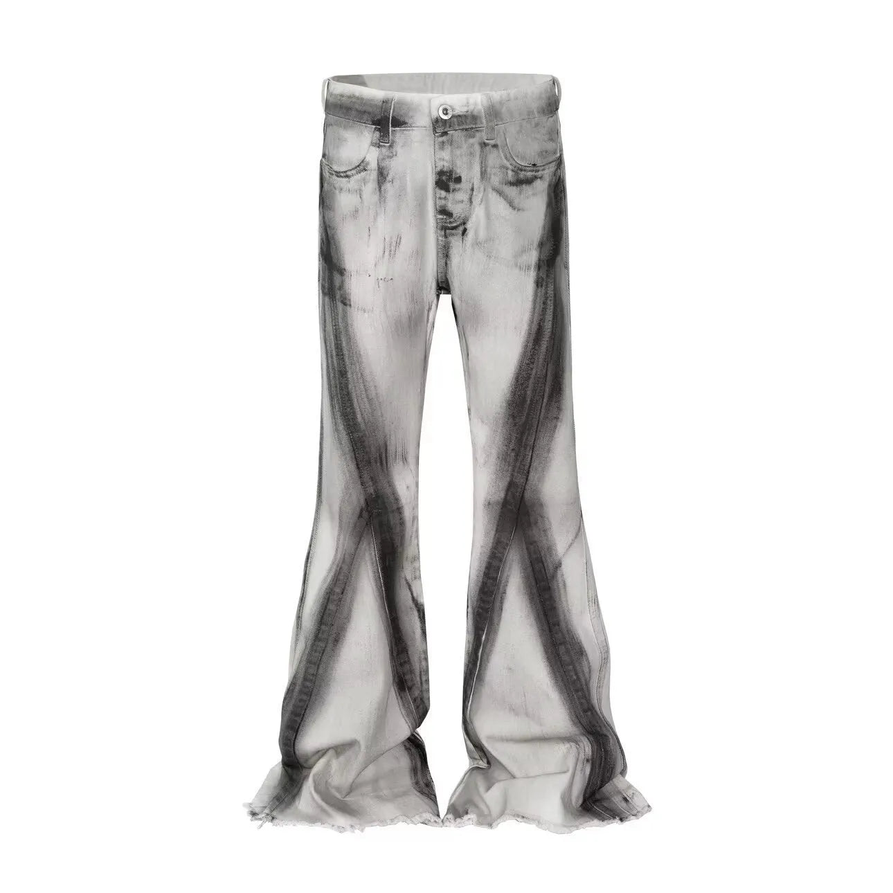 Mid waist selvedge style jeans with black ribbon gradient colour and zip fly opening