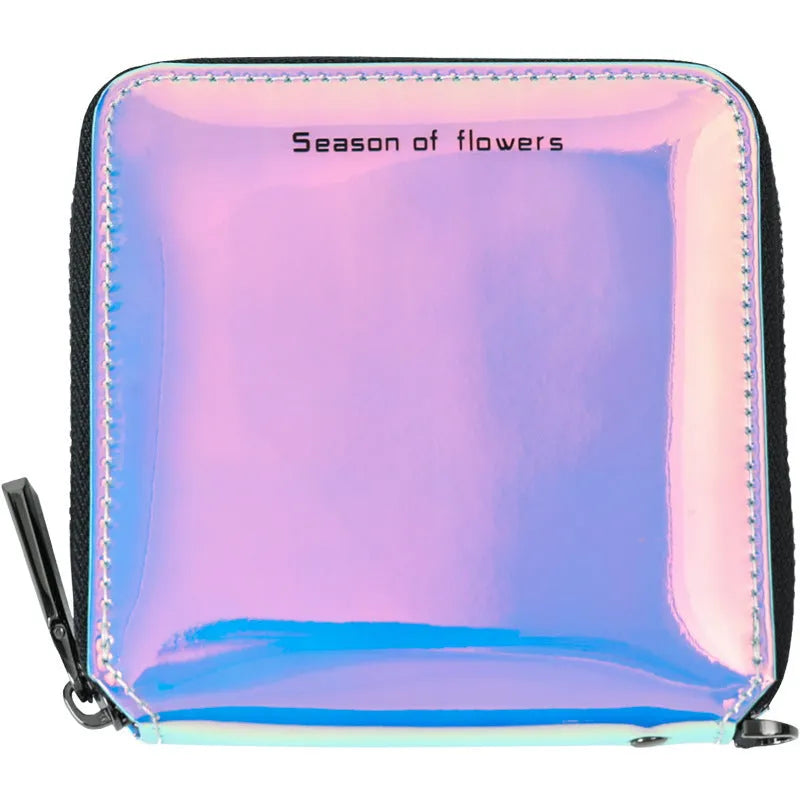 Women's short folding wallet with Korean style design showing crystal blue colour option