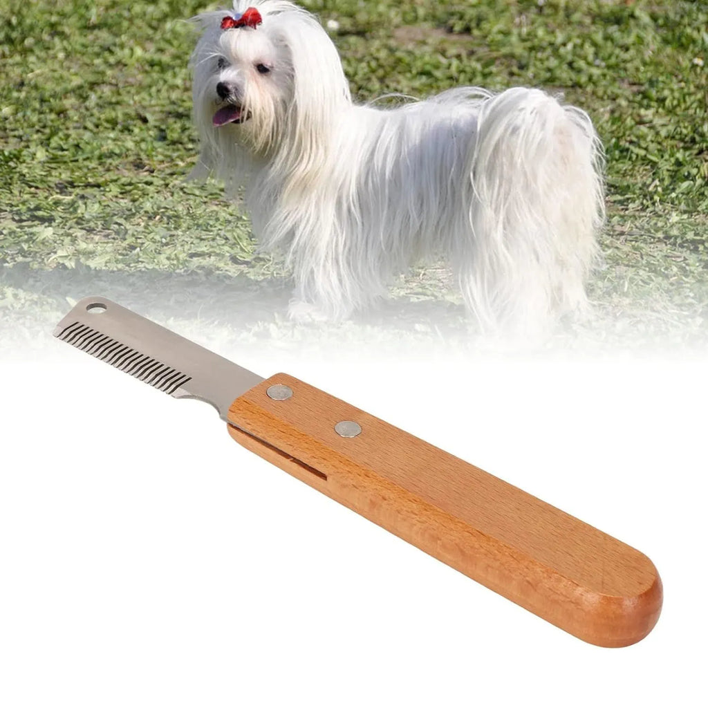 Pet stripping comb grooming tool with wood handle for dogs and cats