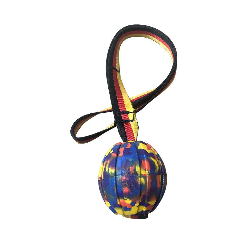 Floating EVA dog training tether ball in camouflage colour with attached string
