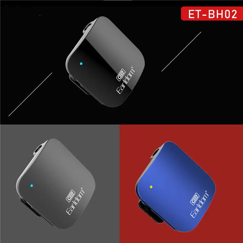 Bluetooth lavalier headset clipped to clothing showing wireless design