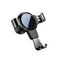 Black S4 gravity mirror ABS phone bracket clipped to a car air vent, holding a mobile phone.