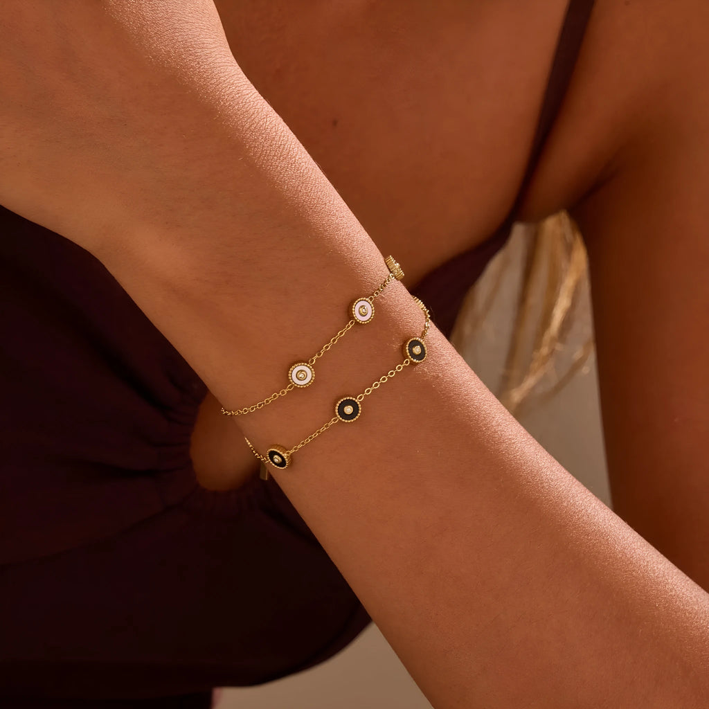Women's geometric fritillary design bracelet and necklace set with 18K gold plating on stainless steel