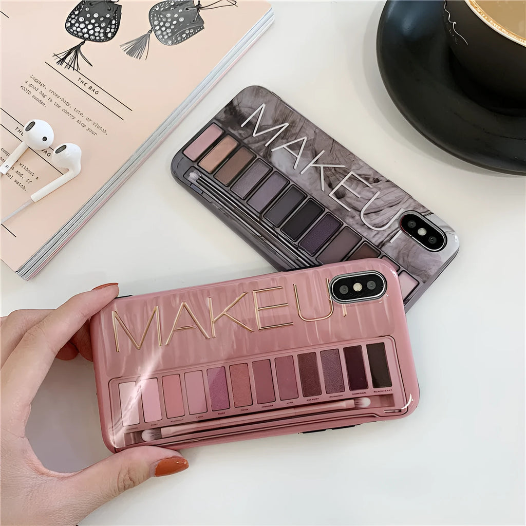 Silicone iPhone case with eye shadow pattern in flesh or grey colour