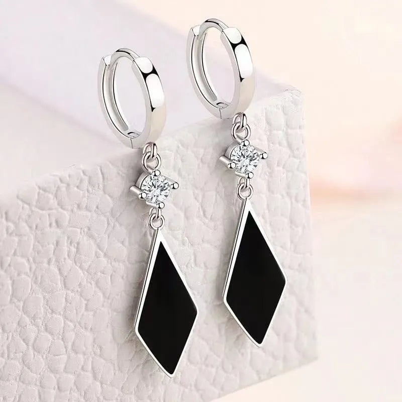 Silver electroplated vintage diamond geometric earrings with clip-on fittings for women