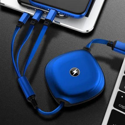 3 in 1 telescopic charging cable with 120 cm TPE cable and titanium alloy connectors in multiple colours