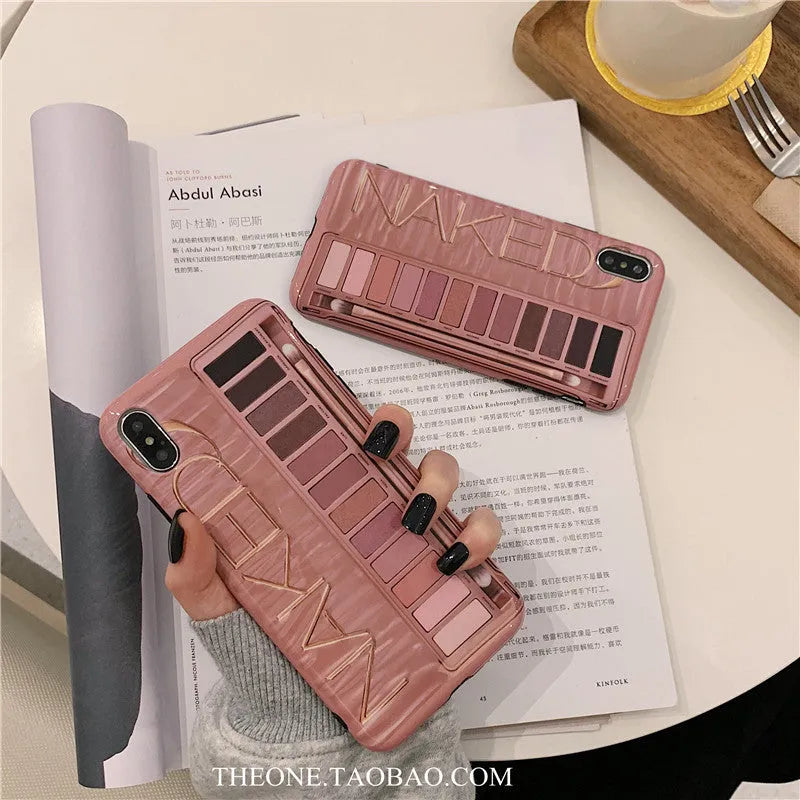 Silicone iPhone case with eye shadow pattern in flesh or grey colour