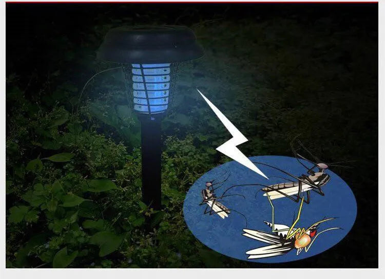Black solar insect killing mosquito lawn lamp with 42cm height and 14cm diameter lamp head for garden pest control