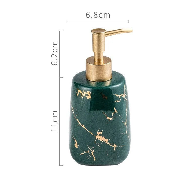 Ceramic bathroom wash set in black, blue, or white with a smooth porcelain finish and light luxury decal styling.