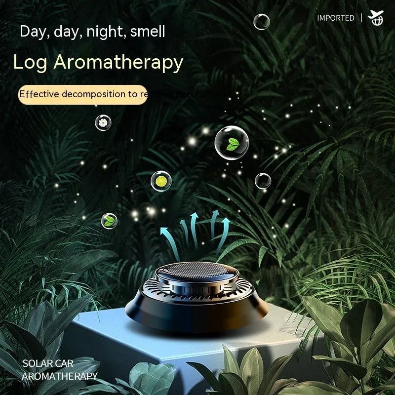 Black solar-powered car aromatherapy decoration with electromagnetic de-icing function on dashboard