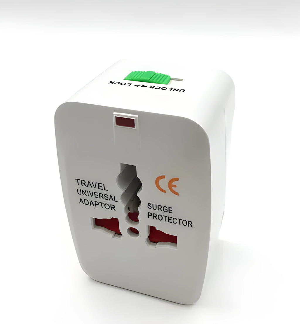 Universal travel plug adapter converter on a white background