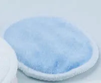 Set of red and blue velvet makeup remover pads with cotton mesh storage bag