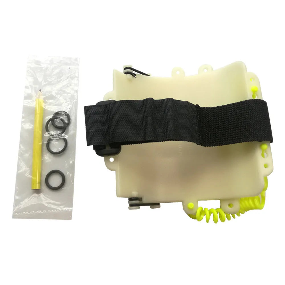 White luminous submersible writing board with pencil and spare O-ring for underwater communication