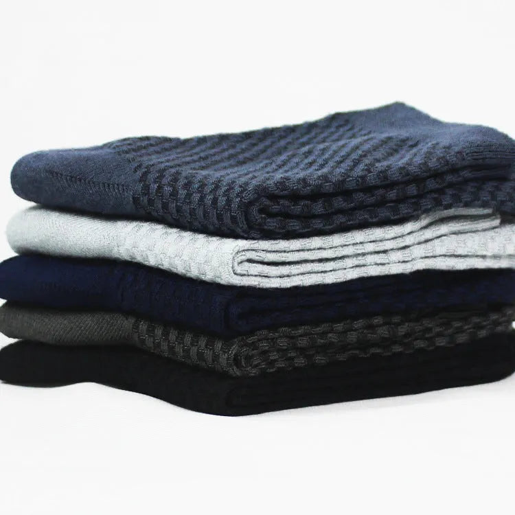Men's bamboo fibre business socks with small square pattern in medium thickness showing colour options