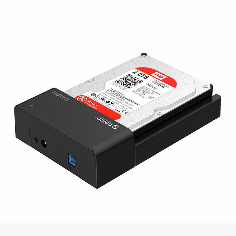 Black universal hard drive box for 2.5 inch and 3.5 inch SATA hard drives with data cable