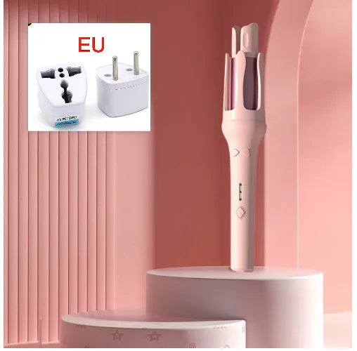 Automatic hair curler with 32mm barrel in white brand pink colour with multiple plug adapters