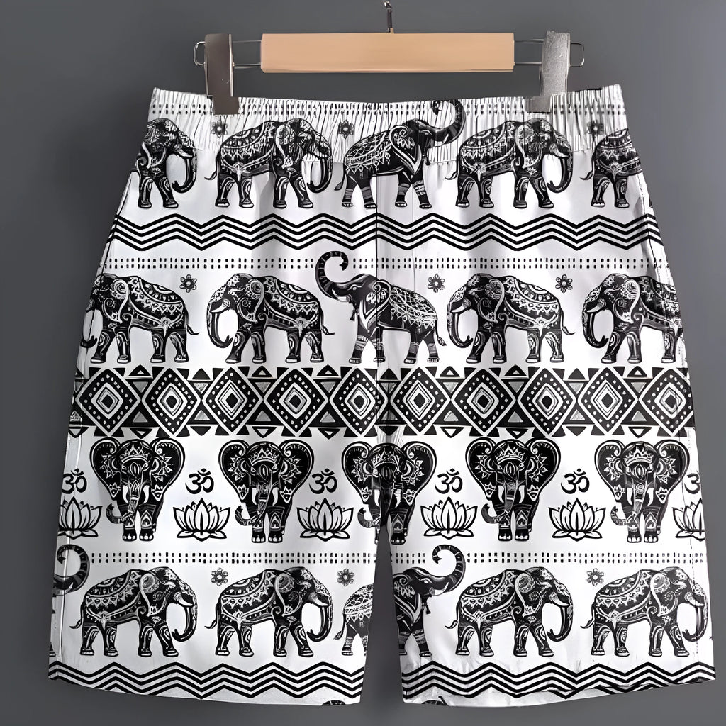 Men's casual outdoor shorts in various patterns including stripe and plaid, sizes S to 5XL