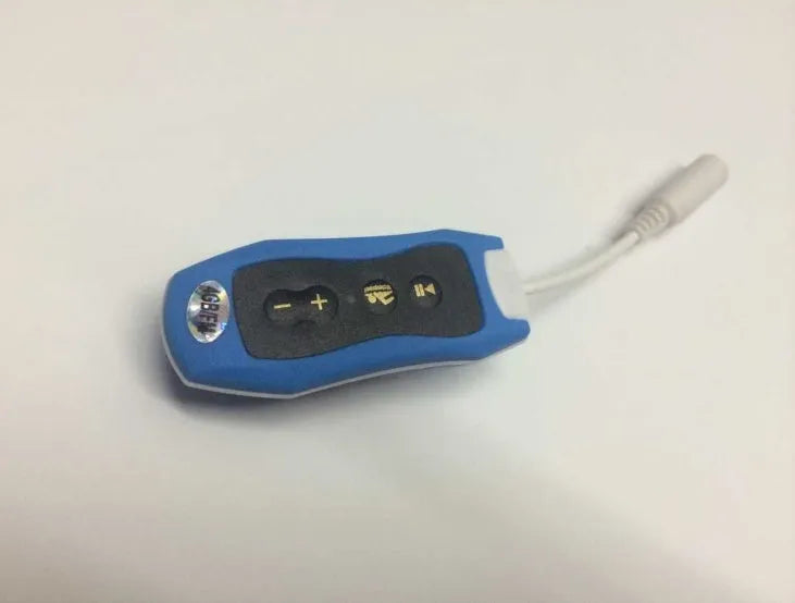 Compact black Bluetooth MP3 headset with IPX68 waterproof rating for sports.